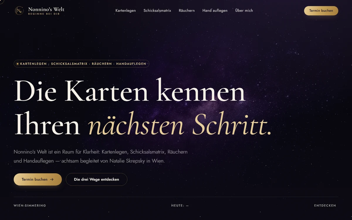Vollständiger sichtbarer Startbereich der Website Nonnino's Welt